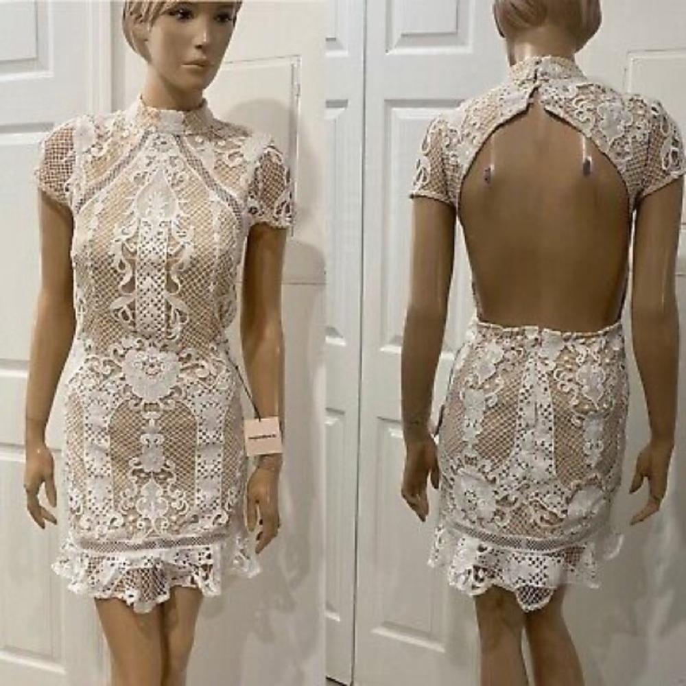 NWT SUPERDOWN BRIANNA LACE OPEN BACK WHITE DRESS